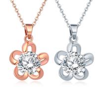 Cubic Zircon Micro Pave Brass Necklace with 5cm extender chain Flower plated oval chain & for woman & with cubic zirconia nickel lead & cadmium free Sold Per Approx 15 Inch Strand