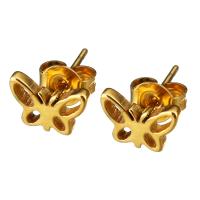 Roestvrij staal Stud Earrings, Vlinder, gold plated, voor vrouw, 8.50x6mm, 10paren/Lot, Verkocht door Lot