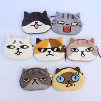 Coin Purse Plush with Polyester Cat with smiley face Sold By PC