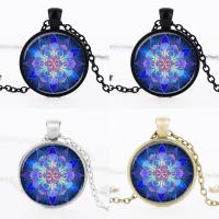 Time Gem Jewelry Necklace Zinc Alloy with iron chain & Glass Flat Round plated for time gem cabochon & oval chain & decal lead & cadmium free 28mm Sold Per Approx 19.5 Inch Strand