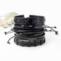 Cowhide Bracelet Set with Waxed Nylon Cord & PU Leather braided bracelet & Unisex & adjustable 60mm Length Approx 7.6 Inch Sold By Set
