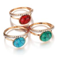 Turquoise Finger Ring Zinc Alloy Flat Oval rose gold color plated & with rhinestone lead & cadmium free Sold By PC