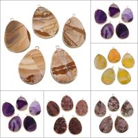 Pingentes em  jóias, misto de pedras semi-preciosas, with liga de zinco, Lágrima, materiais diferentes para a escolha, Buraco:Aprox 2.5mm, 5PCs/Bag, vendido por Bag