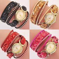 Wrap Watch, PU Leather, with Glass & Tibetan Style, gold color plated, for woman & with rhinestone, more colors for choice, 20mm, Length:Approx 15.4 Inch, Sold By PC