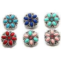 Jewelry Snap Button Zinc Alloy with Turquoise & Resin Flower antique silver color plated with rhinestone lead & cadmium free 18mm Sold By Bag