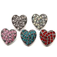 Jewelry Snap Button Zinc Alloy Heart antique silver color plated with rhinestone lead & cadmium free 18mm Sold By Bag