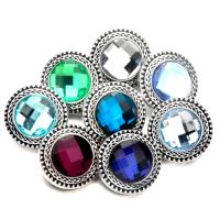 Jewelry Snap Button Zinc Alloy with Crystal Flat Round antique silver color plated faceted lead & cadmium free 18mm Sold By Bag