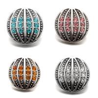 Jewelry Snap Button Zinc Alloy Flat Round antique silver color plated with rhinestone lead & cadmium free 18mm Sold By Bag