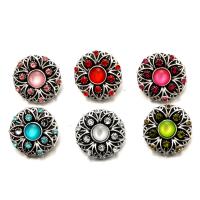 Jewelry Snap Button Zinc Alloy with Resin Flower antique silver color plated with rhinestone lead & cadmium free 18mm Sold By Bag