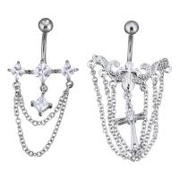 Stainless Steel Belly Ring with Brass plated & micro pave cubic zirconia & for woman Sold By PC