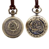 Fashion Watch Necklace Zinc Alloy with PU Leather & Glass Rose antique brass color plated Unisex & adjustable nickel lead & cadmium free Sold Per 18.5-37 Inch Strand
