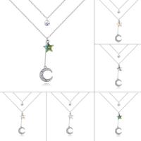 CRYSTALLIZED™ Prvek Krystal náhrdelník, Mosaz, s CRYSTALLIZED™, s 5cm extender řetězce, Měsíc a hvězda, platina á, oválný řetězu & pro ženy & tváří & 2-pramenné, více barev na výběr, nikl, olovo a kadmium zdarma, 14.5x46mm, Prodáno za Cca 15.5 inch Strand