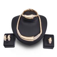 Zinc Alloy Jewelry Sets finger ring & bracelet & earring & necklace stainless steel post pin gold color plated & for woman & with rhinestone lead & cadmium free 17-25mm US Ring .5 Length Approx 7.5 Inch Approx 15 Inch Sold By Set