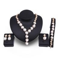 Rhinestone Jewelry Sets finger ring & bracelet & earring & necklace Zinc Alloy with Plastic Pearl stainless steel post pin gold color plated for woman & with rhinestone lead & cadmium free US Ring Length Approx 7.5 Inch Approx 16.5 Inch Sold By Set