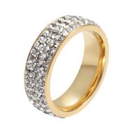 Unisex Finger Ring Titanium Steel with Rhinestone Clay Pave Donut gold color plated 7mm Sold By PC