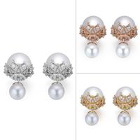 Double Faced Stud Earring Brass with South Sea Shell Round plated micro pave cubic zirconia & for woman nickel lead & cadmium free Sold By Pair