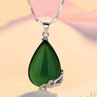 Green Calcedony Pendant with Brass Green Calcedony nickel lead & cadmium free micro pave cubic zirconia thick silver plated Teardrop Approx 3-5mm Sold By PC