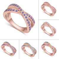 Strass vinger Ring, Messing, echte rose goud verguld, voor vrouw & met Australië strass, meer kleuren voor de keuze, nikkel, lood en cadmium vrij, 18mm, Maat:7.5, Verkocht door PC