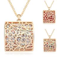 Austrian Crystal Necklace, Brass, with Austrian Crystal, with 5cm extender chain, Square, real gold plated, twist oval chain & for woman & hollow, more colors for choice, nickel, lead & cadmium free, 34x45mm, Sold Per Approx 31.5 Inch Strand