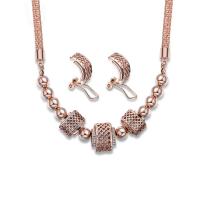 Zinc Alloy Jewelry Set earring & necklace stainless steel earring post and Omega clip rose gold color plated for woman & with rhinestone & hollow lead & cadmium free  Sold By Set