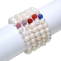 Freshwater Cultured Pearl Bracelet Freshwater Pearl with Rhinestone Clay Pave Potato natural for woman mixed colors 8-9mm 8mm Length Approx 7.5 Inch Sold By Bag