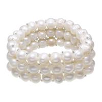 Sötvatten odlade Pearl Bracelet, Freshwater Pearl, med Glass Seed Beads, Potatis, naturlig, för kvinna & 3-slagen, vit, 7-8mm, Såld Per Ca 7 inch Strand