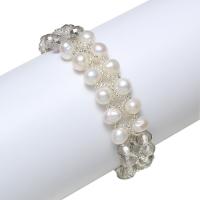 Freshwater Cultured Pearl Bracelet Freshwater Pearl with Crystal & Glass Seed Beads brass lobster clasp Potato natural for woman & faceted &  white 7-8mm Sold Per Approx 7 Inch Strand