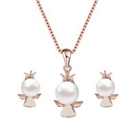 Jewelry Sets earring & necklace Zinc Alloy with ABS Plastic Pearl stainless steel post pin rose gold color plated for woman lead & cadmium free  Length Approx 16 Inch Sold By Set