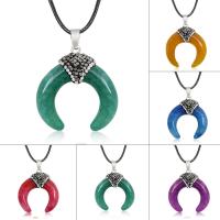 Ágata Crackle collar, con Arcilla analiar de diamantes de imitación AB & Cuero de PU, Cuerno, unisexo, más colores para la opción, 32x30mm, Vendido para aproximado 17.5 Inch Sarta