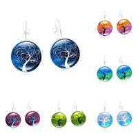 Tree Of Life Jewelry Earrings Zinc Alloy with Glass iron earring lever back clip Flat Round silver color plated tree of life design & time gem jewelry & for woman & decal lead & cadmium free Sold By Pair