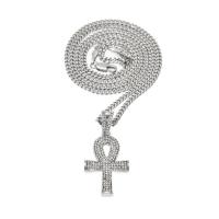 Zinc Alloy Sweater Chain Necklace Ankh Cross plated Unisex & curb chain & with rhinestone nickel lead & cadmium free Sold Per Approx 23.6 Inch Strand