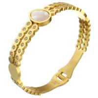 Bracelete de aço inoxidável, with concha branca, Lágrima, cromado de cor dourada, para mulher & com strass, 14mm, Diametro interno:Aprox 56x51mm, vendido por PC