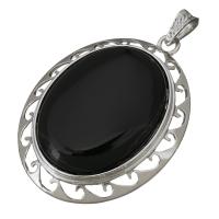 Black Agate Pendants with Brass Flat Oval platinum color plated hollow Approx Sold By PC