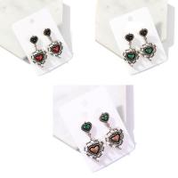 Resin Earring Zinc Alloy with Glass Pearl & Resin Heart antique silver color plated for woman nickel lead & cadmium free Sold By Pair