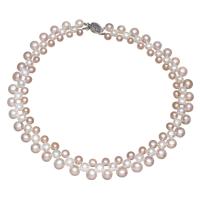 Přírodní Sladkovodní Pearl náhrdelník, mosaz bajonet zavírací, Flat Round, pro ženy, 7-9mm, Prodáno za Cca 17 inch Strand