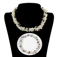 Collar de Perlas Natural de Freshwater, Perlas cultivadas de agua dulce, latón cierre de anillo de primavera, Patata, para mujer & 3-aro, 7-9mm, Vendido para aproximado 14 Inch Sarta