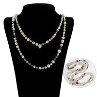 Sötvatten Pearl tröja kedja halsband, Freshwater Pearl, med Glass Seed Beads, Potatis, för kvinna, 3-13mm, Såld Per Ca 55.5 inch Strand