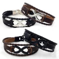 Cowhide Bracelet with Zinc Alloy Infinity plated Unisex Sold Per Approx 8.5 Inch Strand