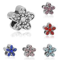 Zinc Alloy European Beads Flower antique silver color plated without troll & with rhinestone lead & cadmium free 10mm Approx 4-4.5mm Sold By Bag