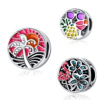 Zinc Alloy European Beads Flat Round platinum color plated & without troll & enamel & with rhinestone lead & cadmium free 10-15mm Approx 4-4.5mm Sold By Bag