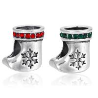 Zinc Alloy European Beads Christmas Sock antique silver color plated Christmas jewelry & without troll & with rhinestone lead & cadmium free 8-12mm Approx 4-4.5mm Sold By Bag