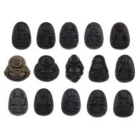 Pendentif obsidienne noire, bouddha, styles différents pour le choix, Trou:Environ 1mm, 5PC/sac, Vendu par sac