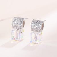 Brass Stud Earring with Quartz Drum thick 925 sterling silver plated for woman & with cubic zirconia nickel lead & cadmium free Sold By Pair