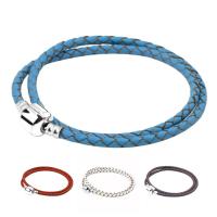 Leather European Bracelet Cord with Brass platinum plated & radiation protection & for woman 20mm Sold By Strand