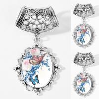 Zinc Alloy Scarf Pendant with Glass Flower antique silver color plated time gem jewelry & decal lead & cadmium free Approx 25mm Sold By PC