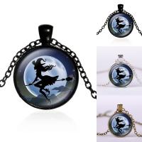 Zinc Alloy Necklace with iron chain & Glass with 5cm extender chain Flat Round plated time gem jewelry & Unisex & Halloween Jewelry Gift & oval chain & decal lead & cadmium free 25mm Sold Per Approx 17.5 Inch Strand