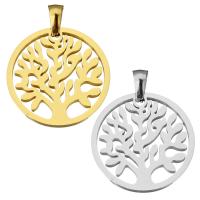 Tree Of Life Pendants Stainless Steel Flat Round plated tree of life design & hollow Approx Sold By PC