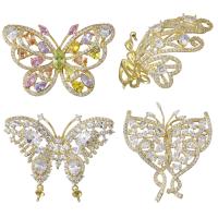 Brass Brooch Findings Butterfly real gold plated & with cubic zirconia Sold By PC