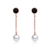 Stainless Steel Drop Earring with ABS Plastic Pearl rose gold color plated for woman Sold By Pair