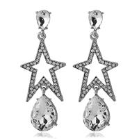 Crystal Earrings Zinc Alloy with Crystal stainless steel post pin Star platinum color plated for woman & faceted & with rhinestone lead & cadmium free Sold By Pair